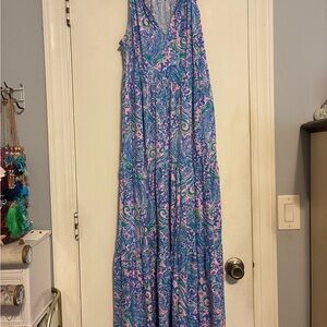 Lilly Pulitzer Blue Pink Green Paisley Maxi Dress